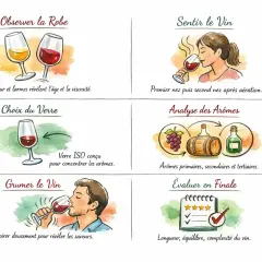 Guide pour déguster un vin saumur : observer la robe, sentir, analyser les arômes, choisir le verre, grumer et évaluer.