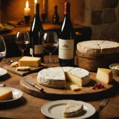 Un festin de fromages, dont un Mont d'Or crémeux, accompagné de vin rouge. Parfait pour savoir quel vin avec Mont d'Or.