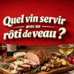 Un rôti de veau savoureux, accompagné de pommes de terre et de champignons, avec un verre de vin rouge. Quel vin servir avec un rôti de veau ?