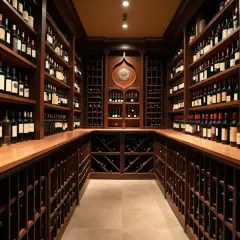 Cave à vin luxueuse remplie de bouteilles de vin rouge, un paradis pour la conservation du vin rouge.
