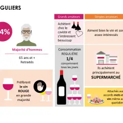 24% des seniors réguliers, majoritairement des hommes retraités, ont une consommation de vin par habitant. Ils préfèrent le rouge.
