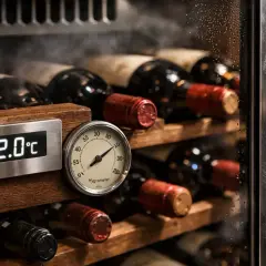 Cave à vin électrique : affichage 12°C et hygromètre. Pour savoir comment régler une cave à vin électrique, surveillez ces indicateurs.