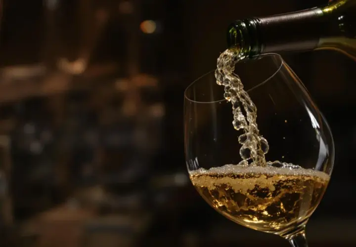 Un vin nature coule d'une bouteille dans un verre, créant une mousse légère. Une invitation à découvrir l'authenticité.