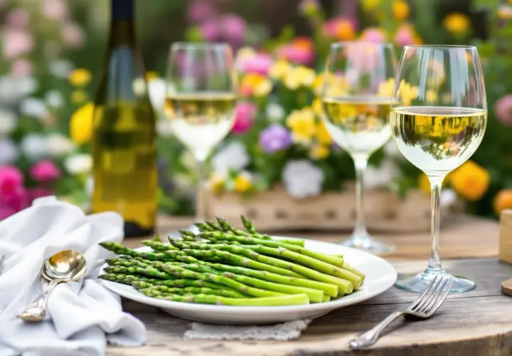 Un plateau d'asperges vertes fraîches, prêt à être dégusté avec un vin blanc. La question se pose : quel vin avec asperges pour un accord parfait ?