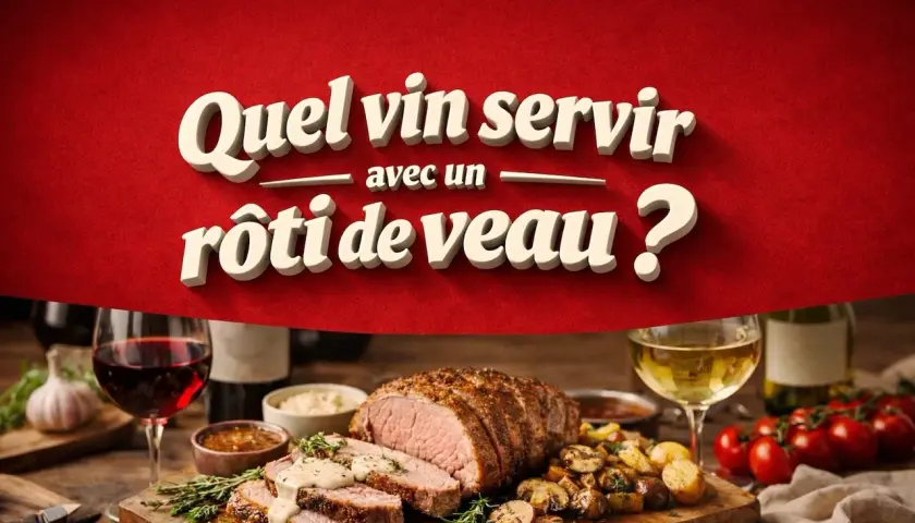 Un rôti de veau savoureux, accompagné de pommes de terre et de champignons, avec un verre de vin rouge. Quel vin servir avec un rôti de veau ?