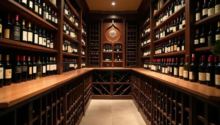 Cave à vin luxueuse remplie de bouteilles de vin rouge, un paradis pour la conservation du vin rouge.