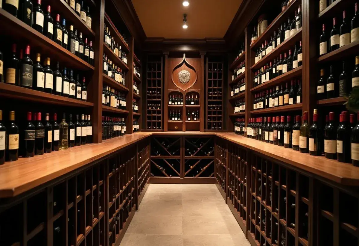 Cave à vin luxueuse remplie de bouteilles de vin rouge, un paradis pour la conservation du vin rouge.