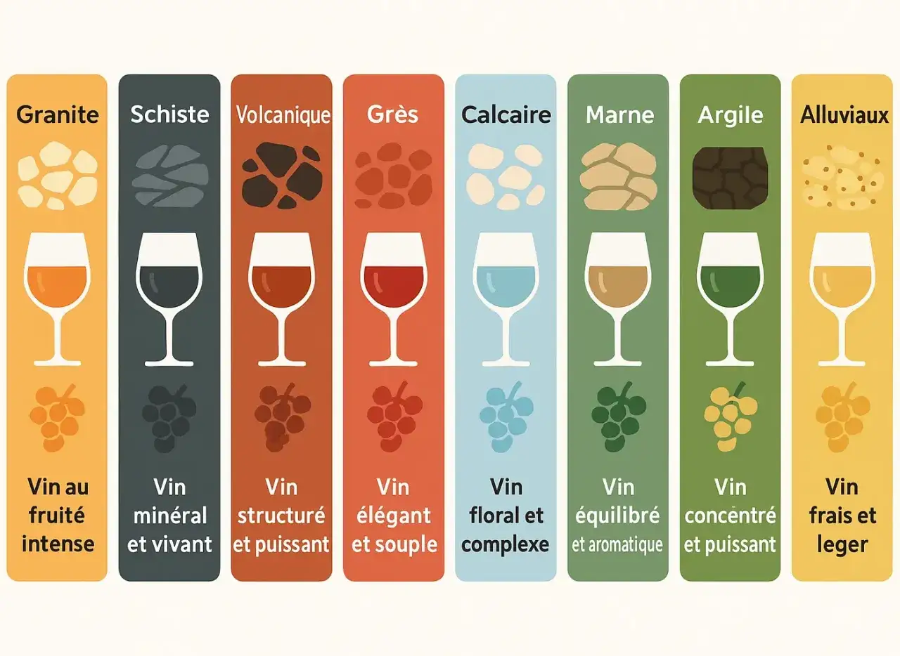 Les sols d'un domaine viticole influencent le vin : granit pour le fruité, argile pour la concentration.